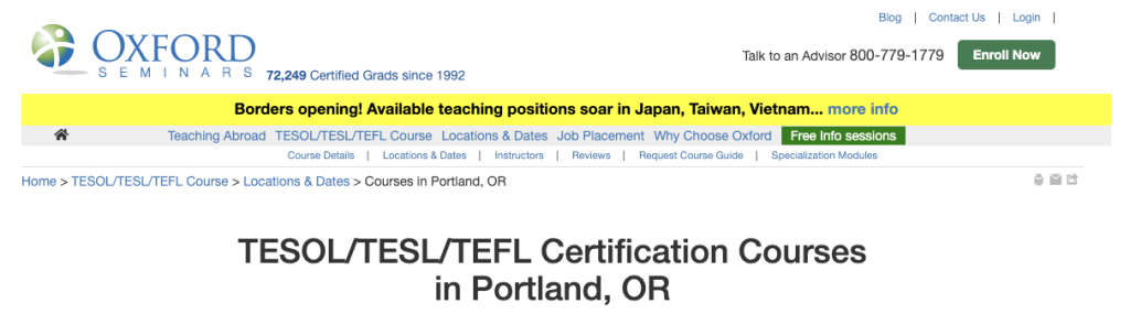 tefl certified in portland